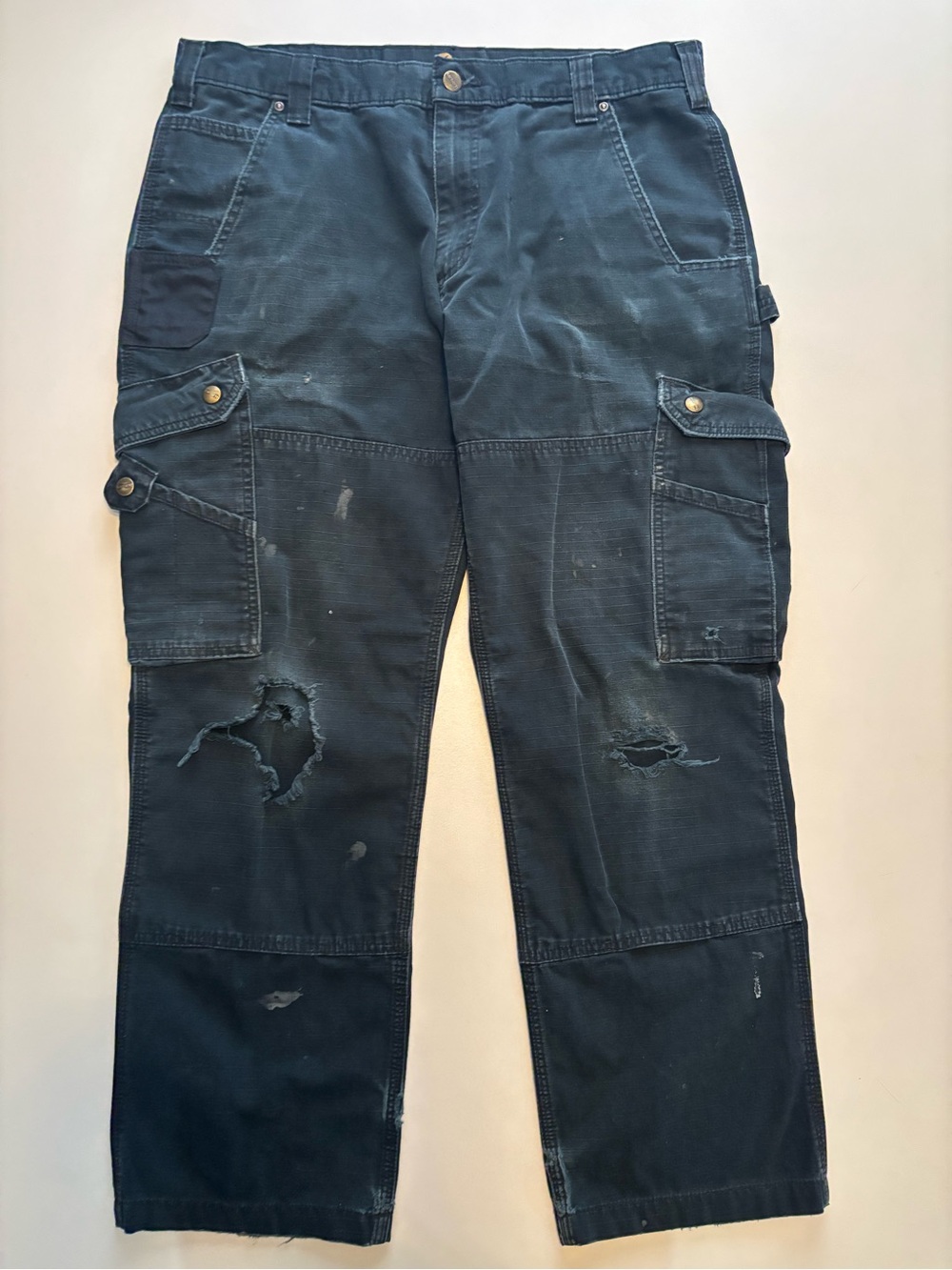 Carhartt work wear distressed cargo double knee jeans